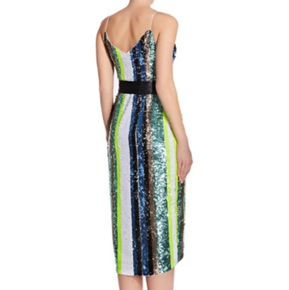 NWT $265 Aidan Mattox fully sequin shiny spaghetti strap wrap dress tie belt 10 - Picture 4 of 5
